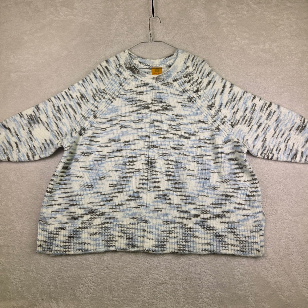 Ruby Rd Womens Space Dye Chunky Knit Raglan Sweater Blue White Grey SM